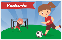 Thumbnail for Personalized Soccer Placemat XXI - Blue Background - Brunette Girl -  View