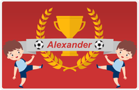 Thumbnail for Personalized Soccer Placemat XXIX - Red Background - Brown Hair Boy II -  View