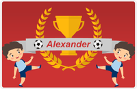 Thumbnail for Personalized Soccer Placemat XXIX - Red Background - Black Hair Boy -  View