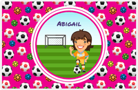 Thumbnail for Personalized Soccer Placemat XXXIX - Pink Background - Brunette Girl -  View