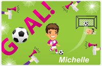 Thumbnail for Personalized Soccer Placemat XLI - Green Background - Brunette Girl II -  View