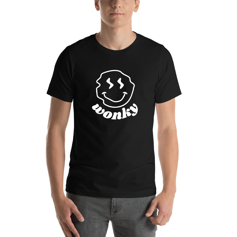 Personalized Wonky Smiley Face T-Shirt - Black - Shirt View