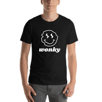 Thumbnail for Personalized Wonky Smiley Face T-Shirt - Black - Shirt View