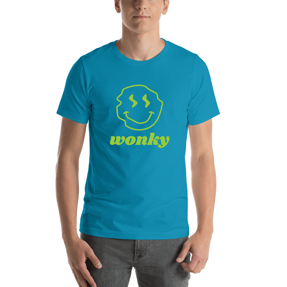 Personalized Wonky Smiley Face T-Shirt - Teal - Shirt View