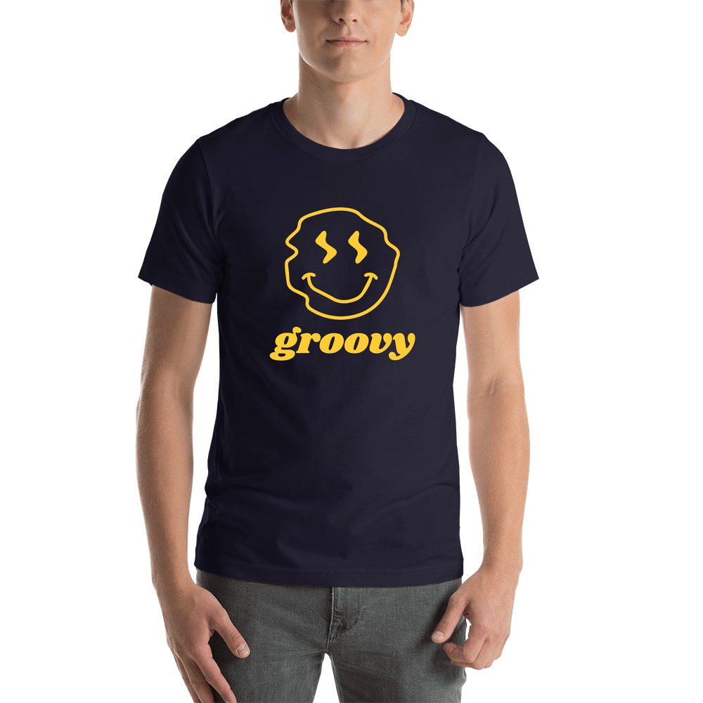 Personalized Wonky Smiley Face T-Shirt - Navy Blue - Shirt View