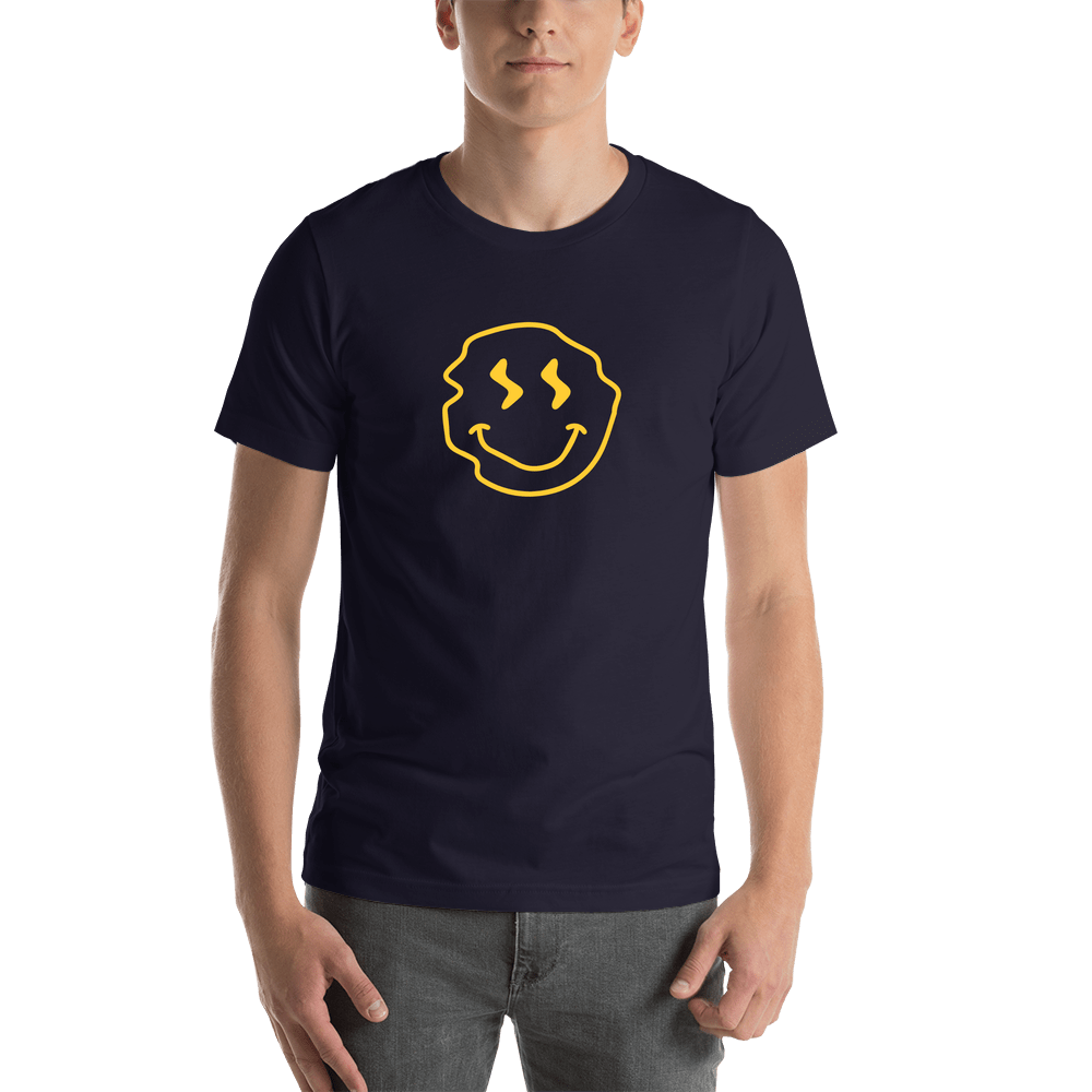 Personalized Wonky Smiley Face T-Shirt - Navy Blue - Shirt View