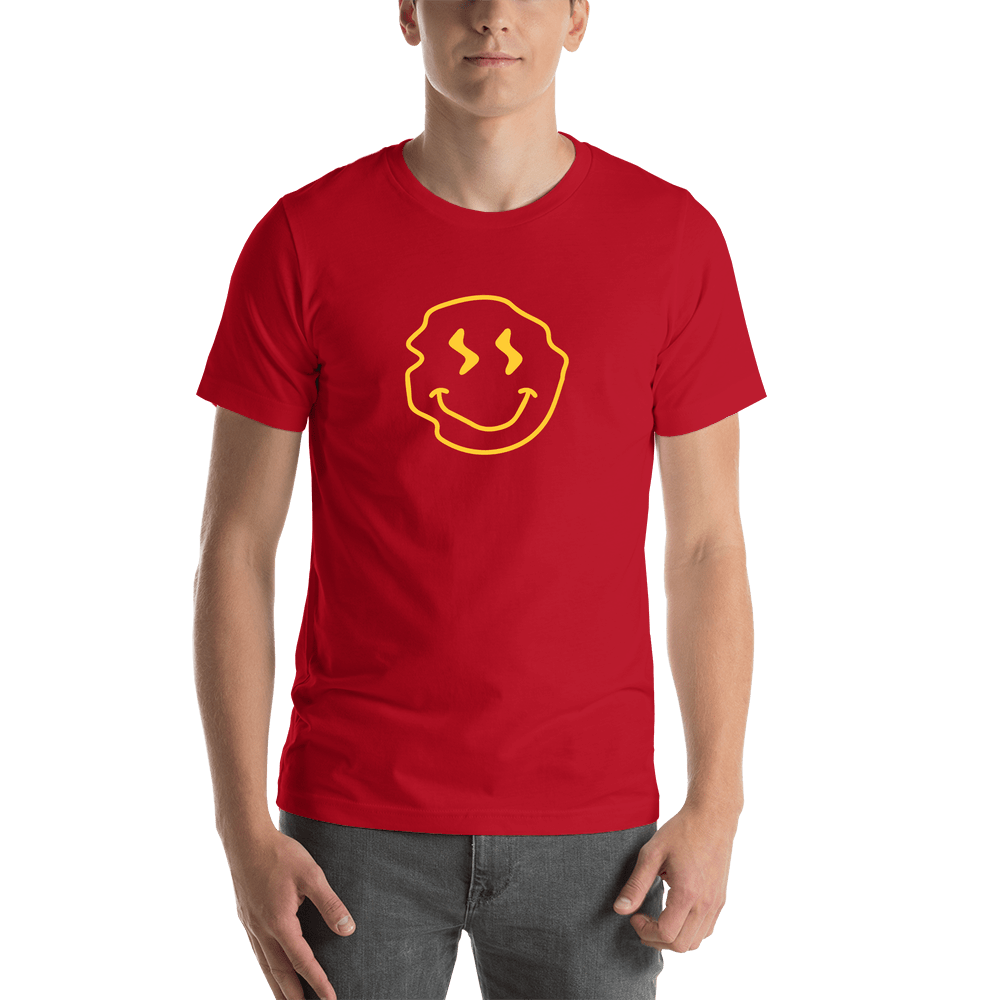 Personalized Wonky Smiley Face T-Shirt - Red - Shirt View